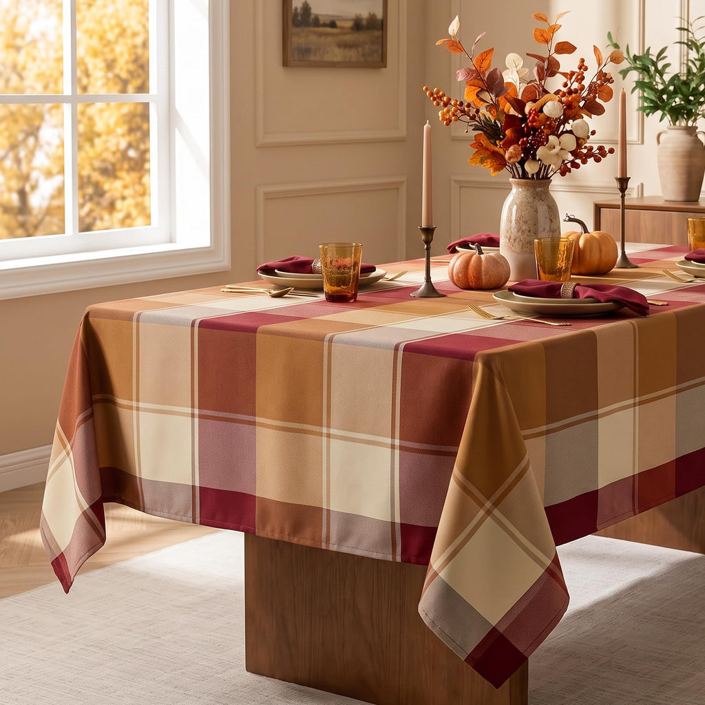 Rectangle Plaid Tablecloth for Thanksgiving, 60x84 inches
