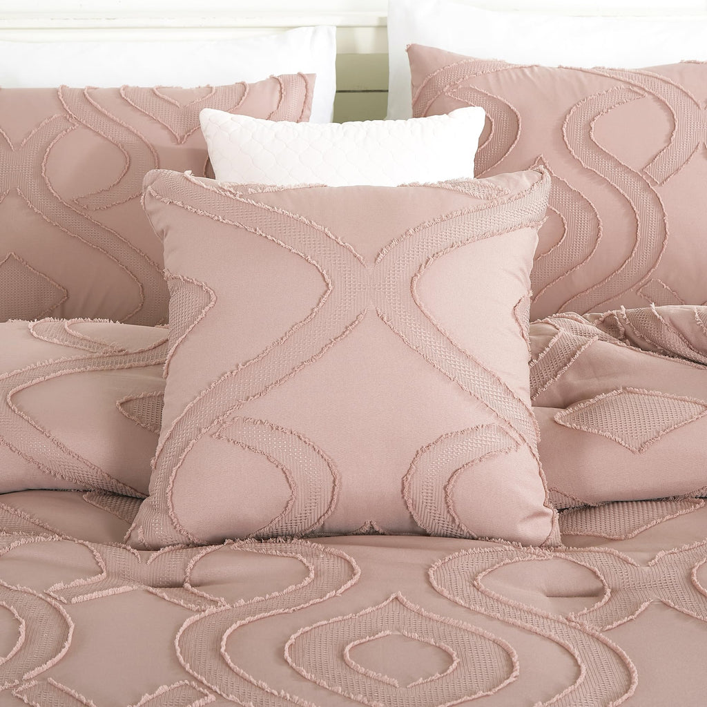 7-Piece Inara Pink Comforter Set Clip Jacquard Bedding