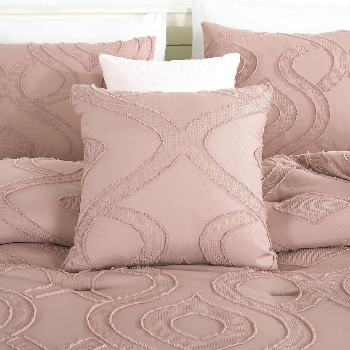7-Piece Inara Pink Comforter Set Clip Jacquard Bedding