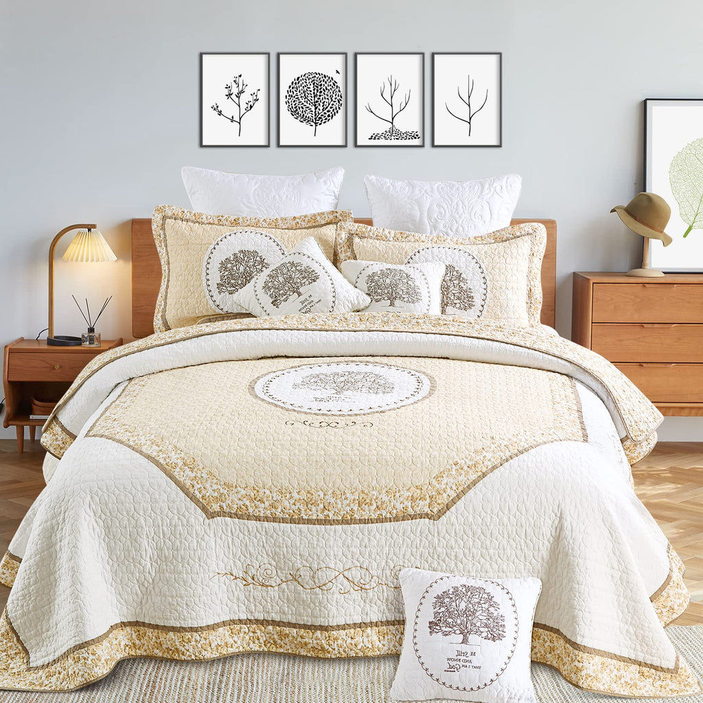 3PCS Tree of Life Embroidered Quilt Set