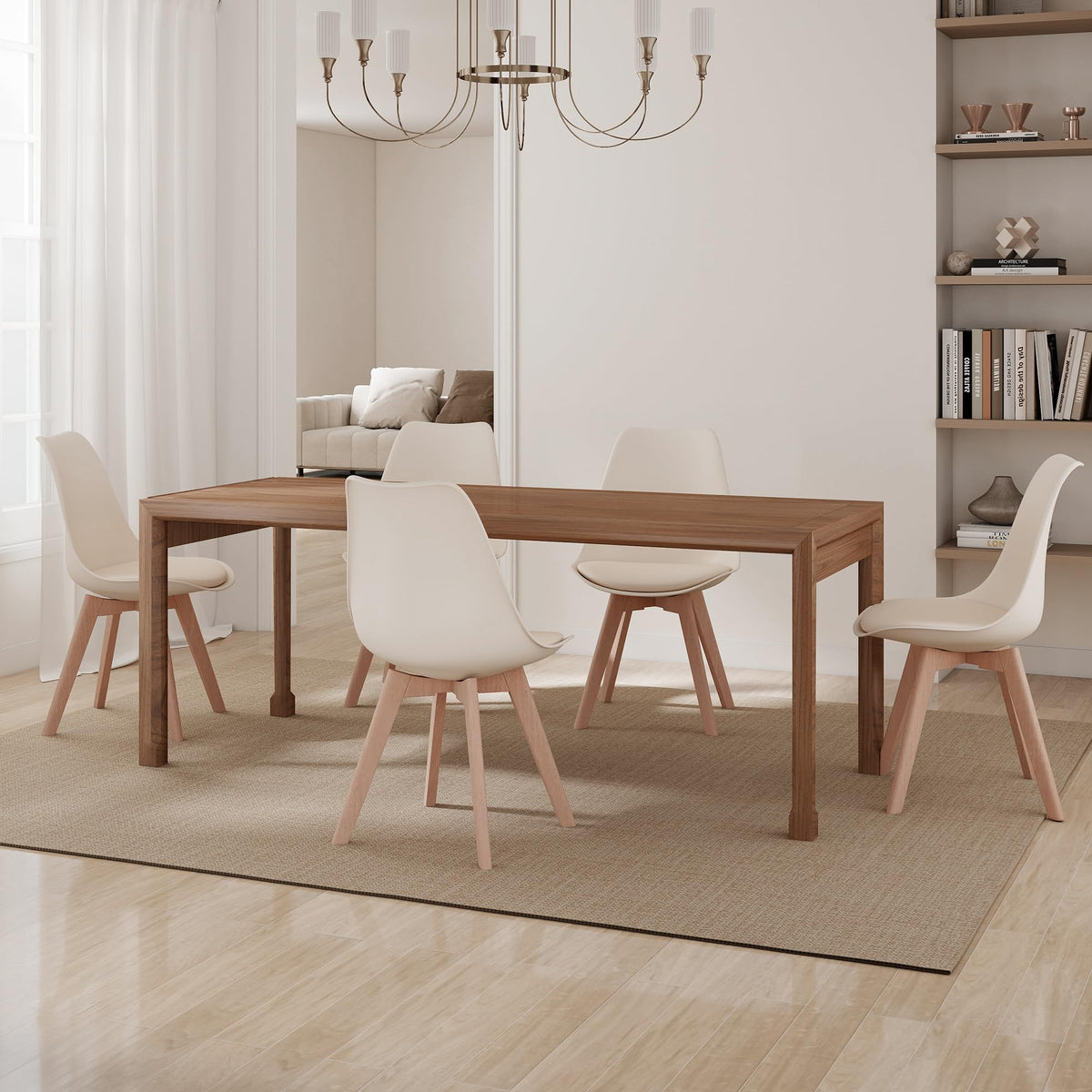 Inspired Eames Style Mid Century Modern Dining Chairs, Shell Lounge Plastic Side Chair with Soft Padded and Wooden Legs Living Room Bedroom