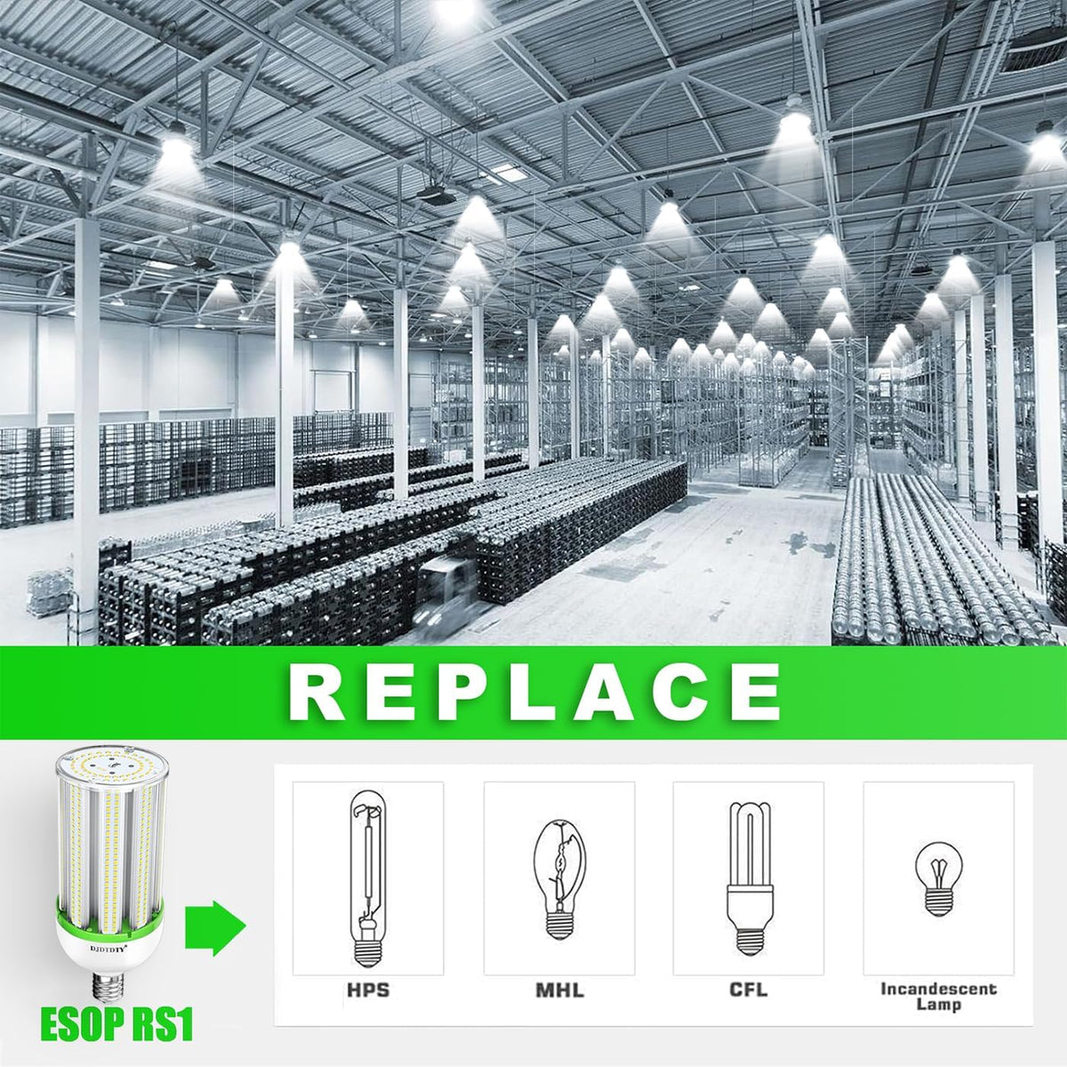 1000W Equivalent LED Corn Light Bulb 15000 Lumen 5000K 100W Large Area Cool Daylight White E26/E27 Medium Base