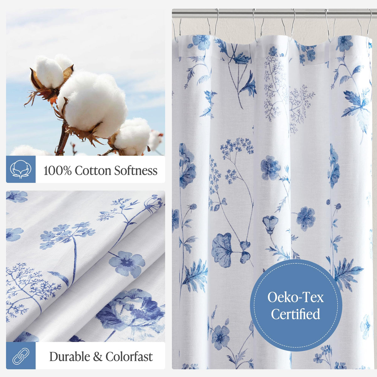 100% Cotton Floral, 72 x 72, Blue