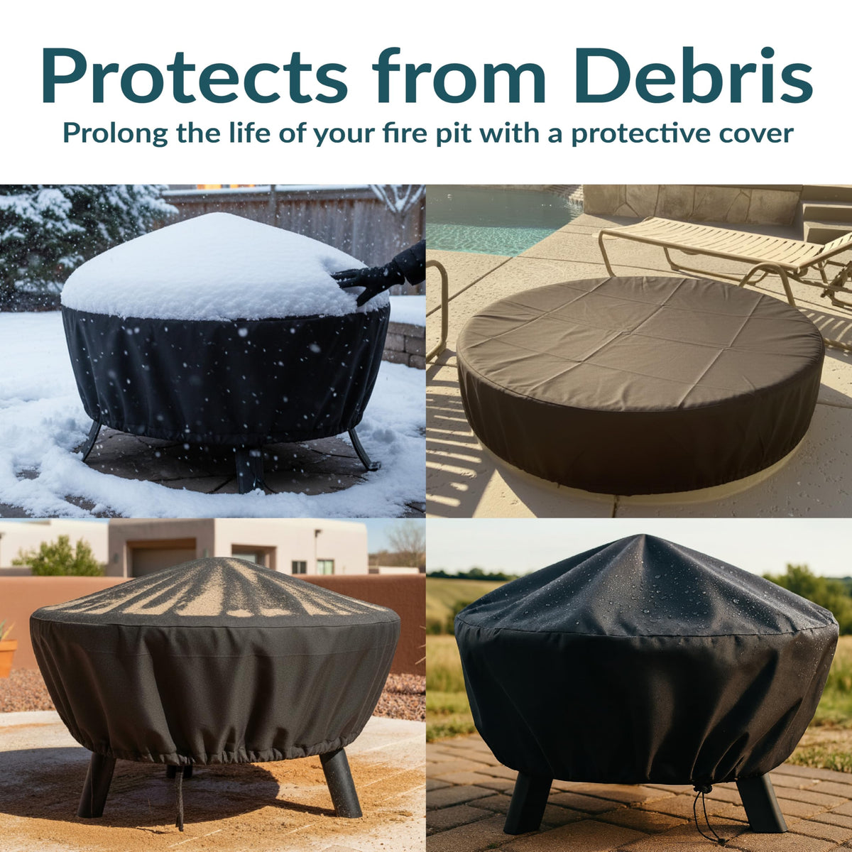 Heavy Duty Outdoor Fire Pit Cover, Round, Durable PVC, Black, 58"