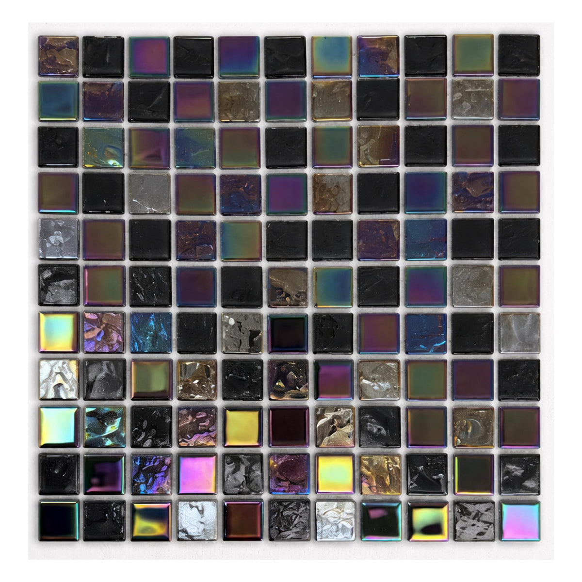 HTC Black Glass Mosaic Tiles - Iridescent Glossy Finish Wall Tile Backsplash, Bathroom Shower, Pool and Spa Accent