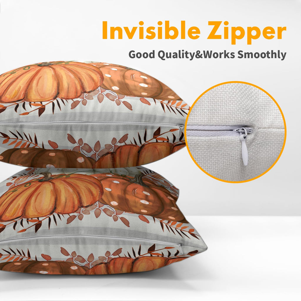 Fall Pumpkins Outdoor Pillows 20x20 Inch Set of 2 Autumn Harvest Pumpkin Pillowcase Buffalo Plaid Maple Leaves