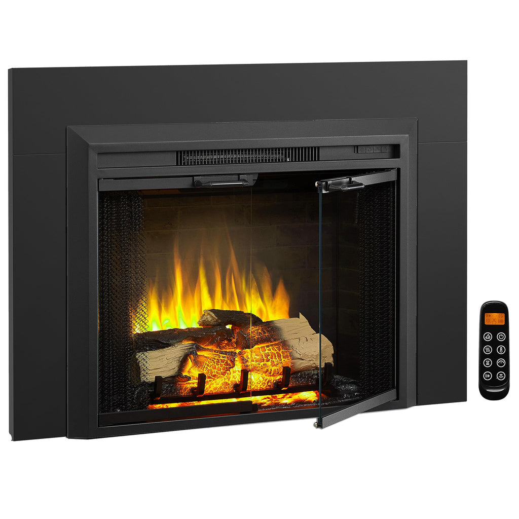 LegendFlame Damon 30 Inches Electric Fireplace Insert with Trim Kit, Glass Door and Mesh Screen, Fireplace Heater