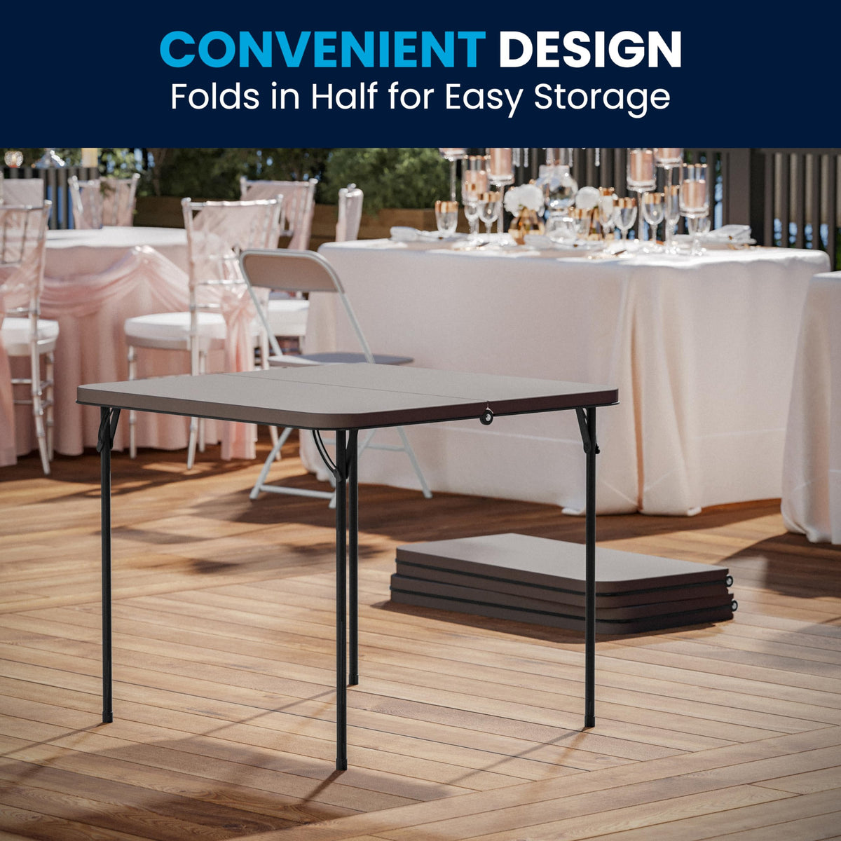 2.83-Foot Bi-Fold Dark Gray Plastic Folding Table