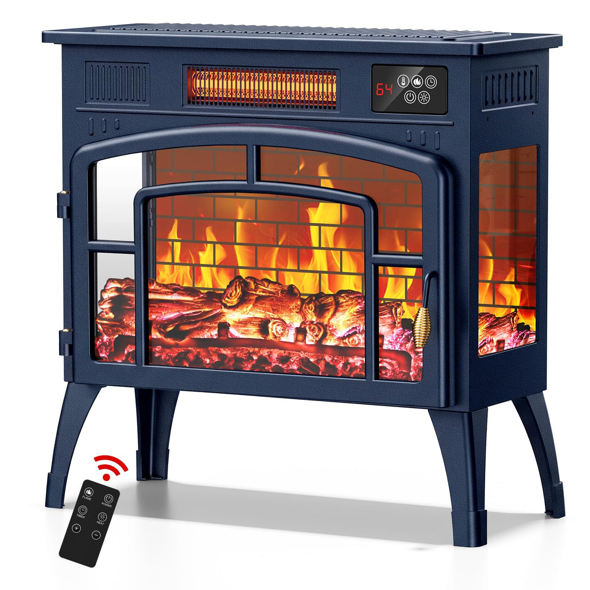 23" Electric Fireplace Heater, Freestanding Fireplace Stove, Infrared Heating, 3D Flame, Thermostat, Overheat