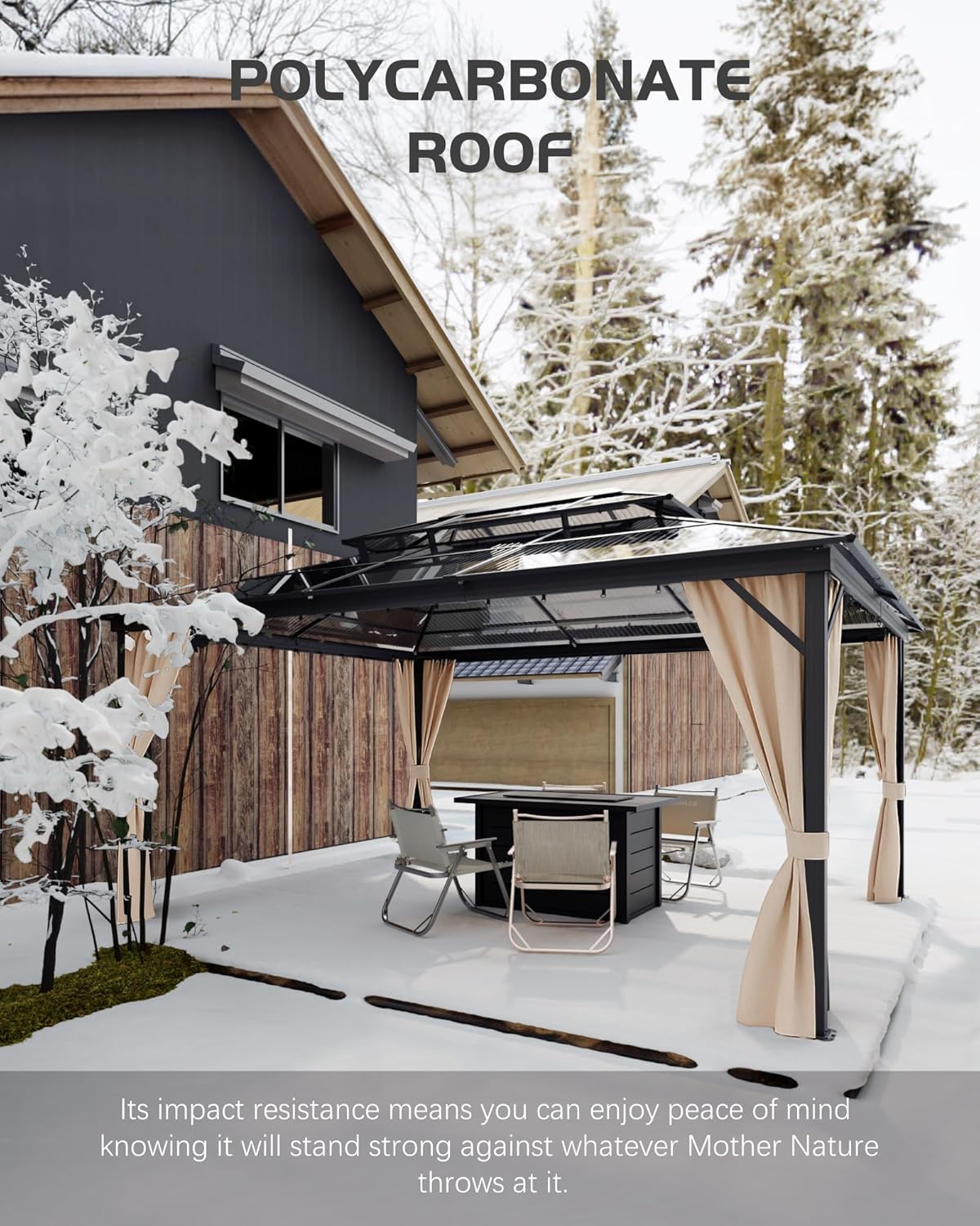 Hardtop Gazebo 12 ft x16 ft for All Weather, Double Polycarbonate Sheets Roof, Aluminum Alloy Frame, Net