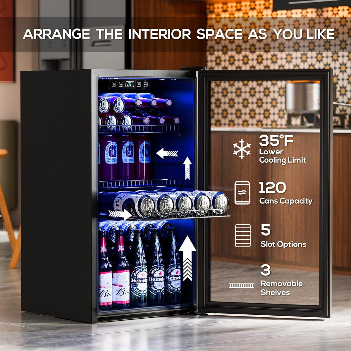Beverage Refrigerator Cooler-130 Cans Freestanding Mini Fridge Cooler with Glass Door