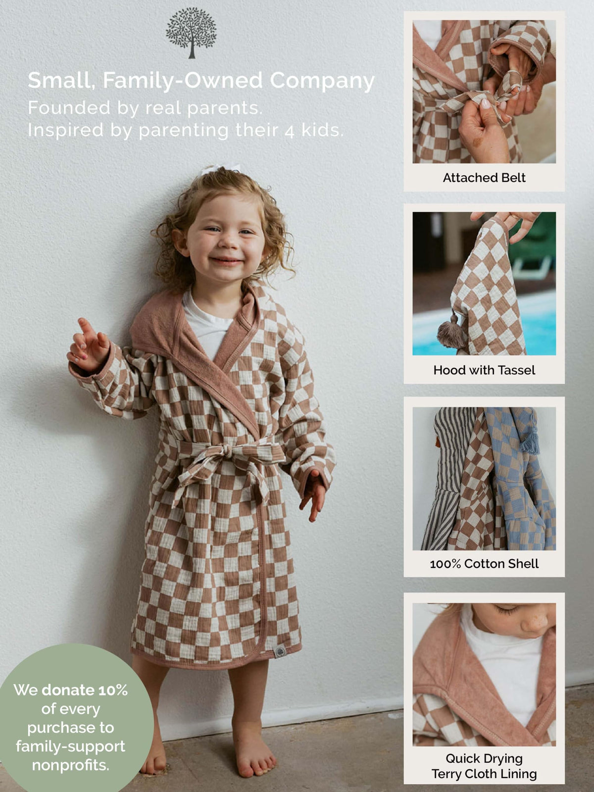Toddler Bath Robe, Kids Hooded Bathrobe & Swim Cover Up, Rosewood 3-5 year