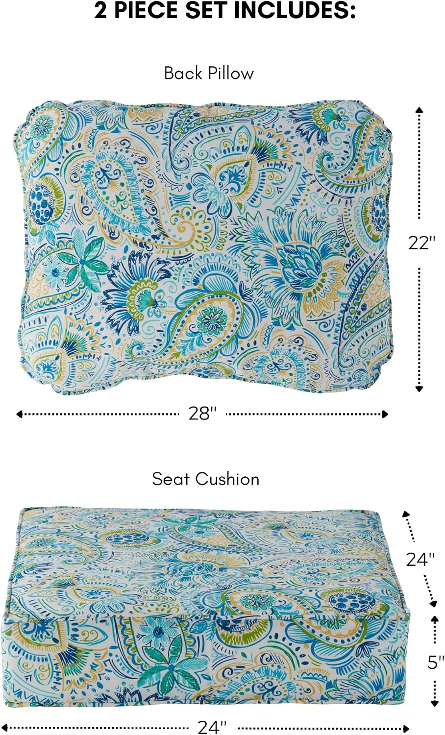 2-Piece Outdoor Deep Seat Cushion Set, Paisley