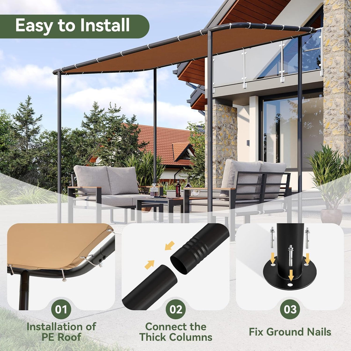 10x6 Lean to Gazebo Outdoor Pergola with Water Resistant & UV-Resistant
