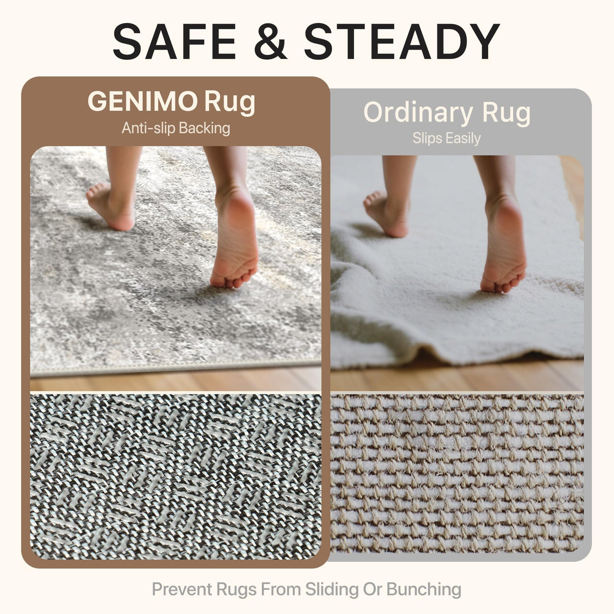2'6"x7' Runner Rug Non Slip Washable Entryway Grey Beige