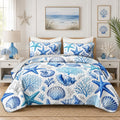 Blue Ocean Quilt Coastal Bedding with 2 Pillowcases.