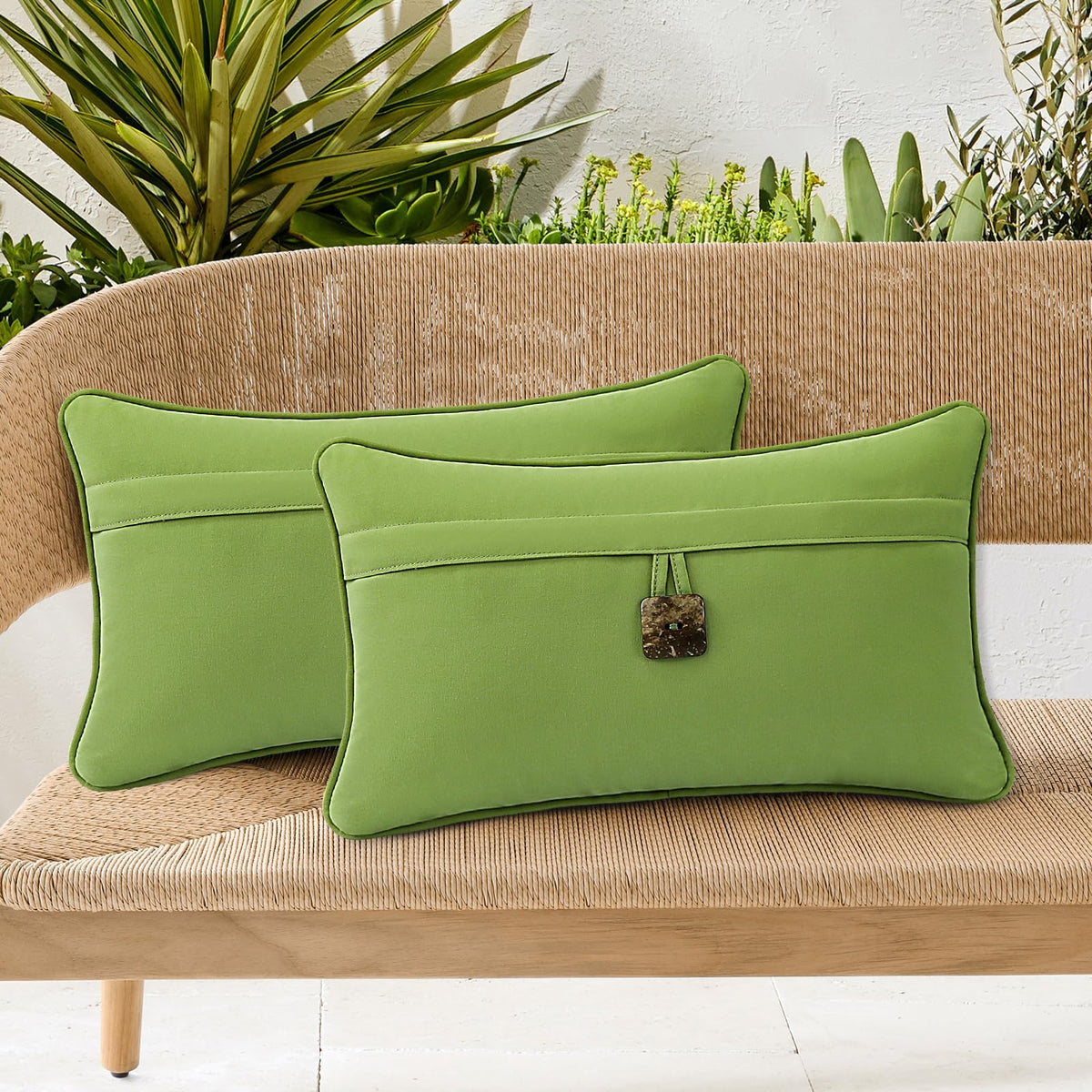 Outdoor Sunbrella Decorative Pillows with Coconut Button Pack of 4, 20" x 12" Outdoor Pillow Set for Couch Bed Throw