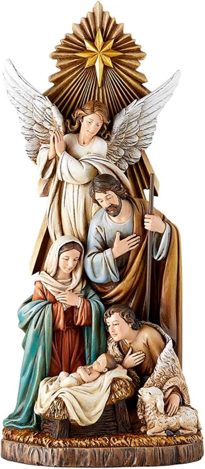Christmas Figurines - Joseph Mary Jesus and Shepherd Tabletop Centerpiece Nativity Figurine, 16.25-Inch, Shepherd's