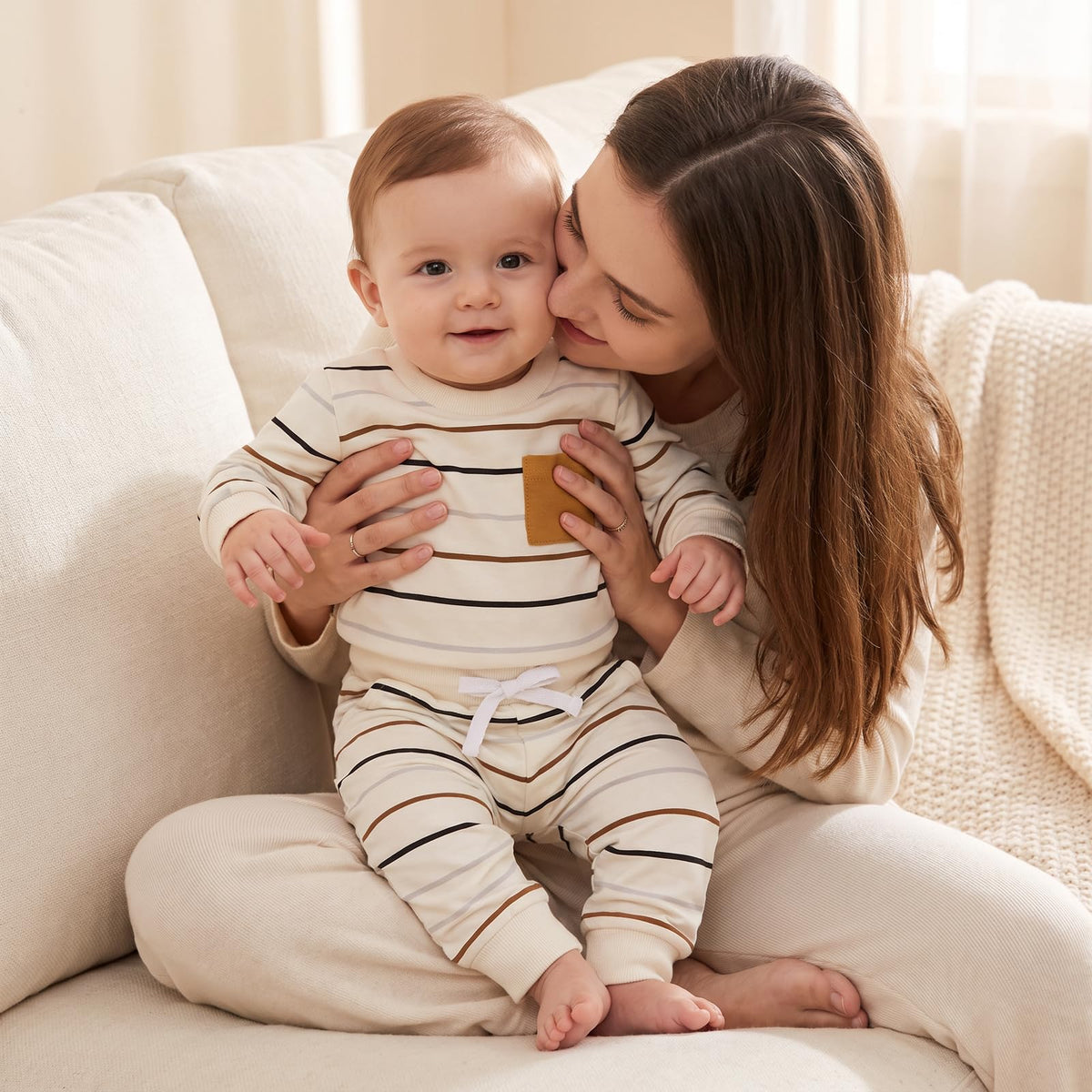 Toddler Baby Boy Clothes Long Sleeve Striped Sweatshirt Pants Set Fall Winter Outfits White