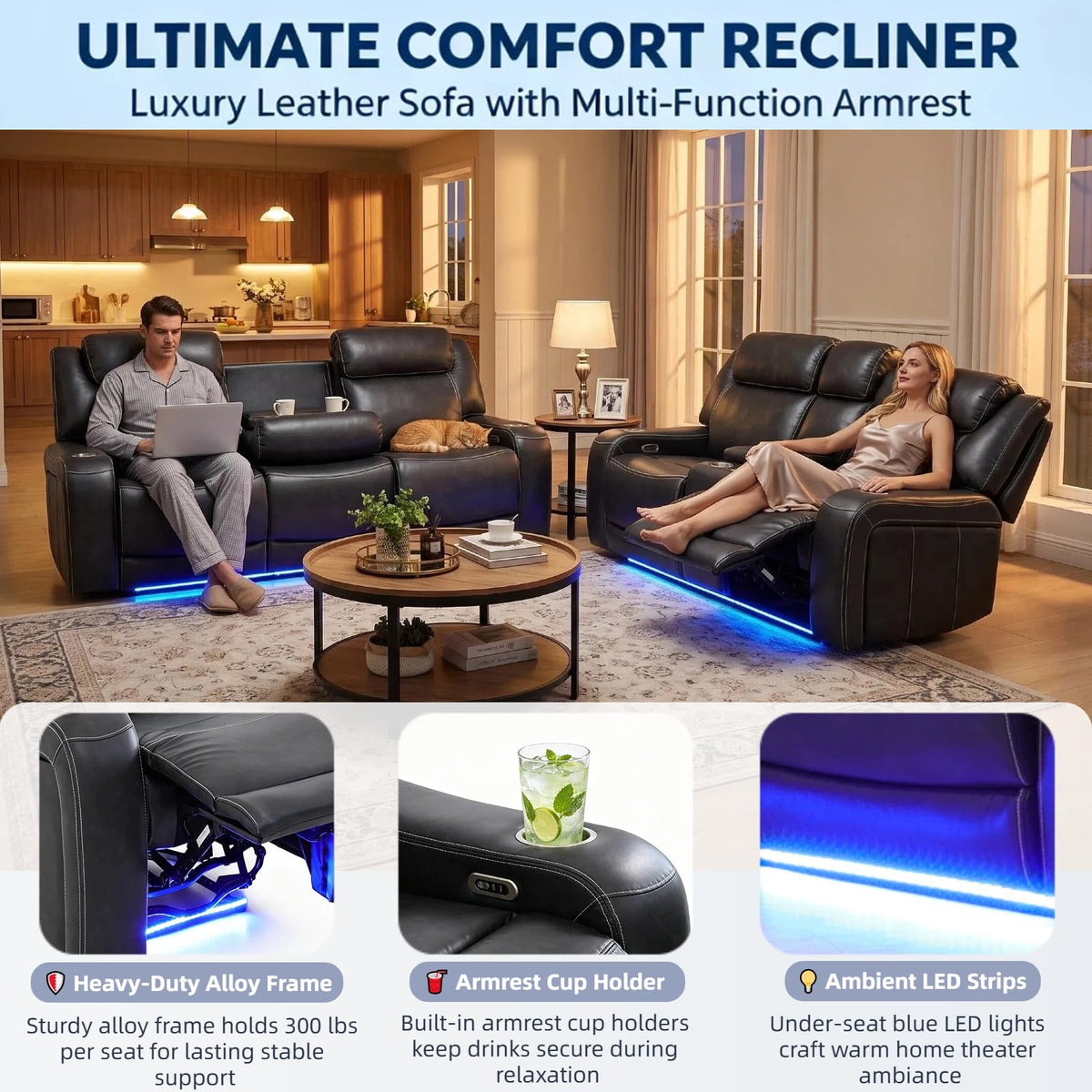 3 Piece Leather Power Reclining Sofa Set