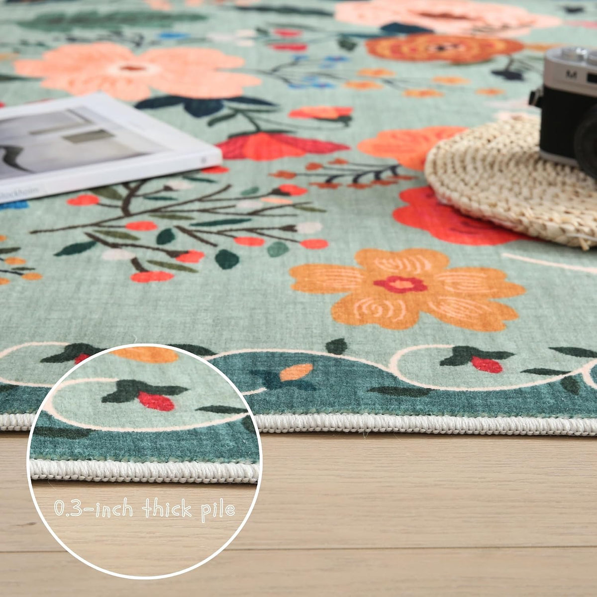 Area Rug Washable, Green