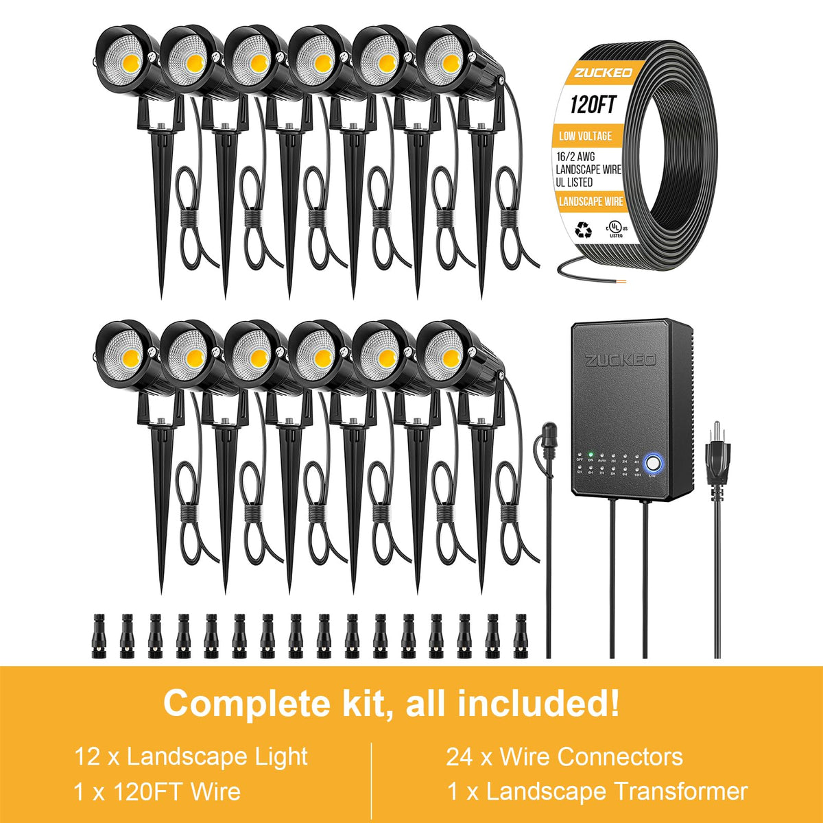 All-in-One Low Voltage Landscape Lighting Kit, 5W LED Landscape Lights with Transformer, 120FT Wire and Connectors