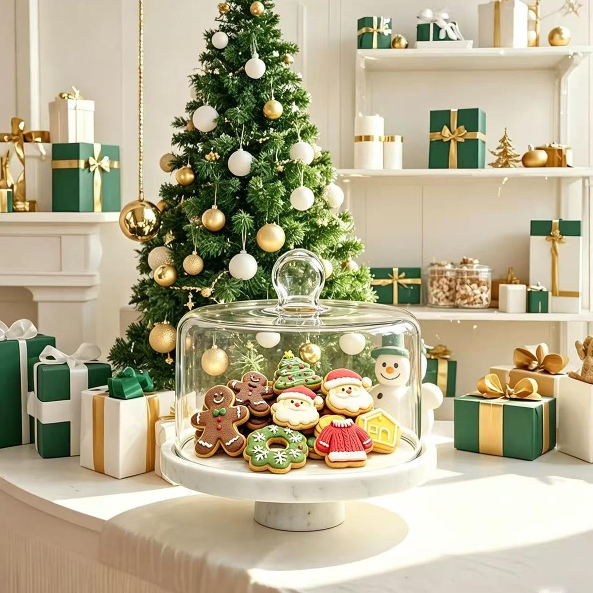 Marble Cake Stand with Glass Dome, Holds 9.84" Cake, with Lid