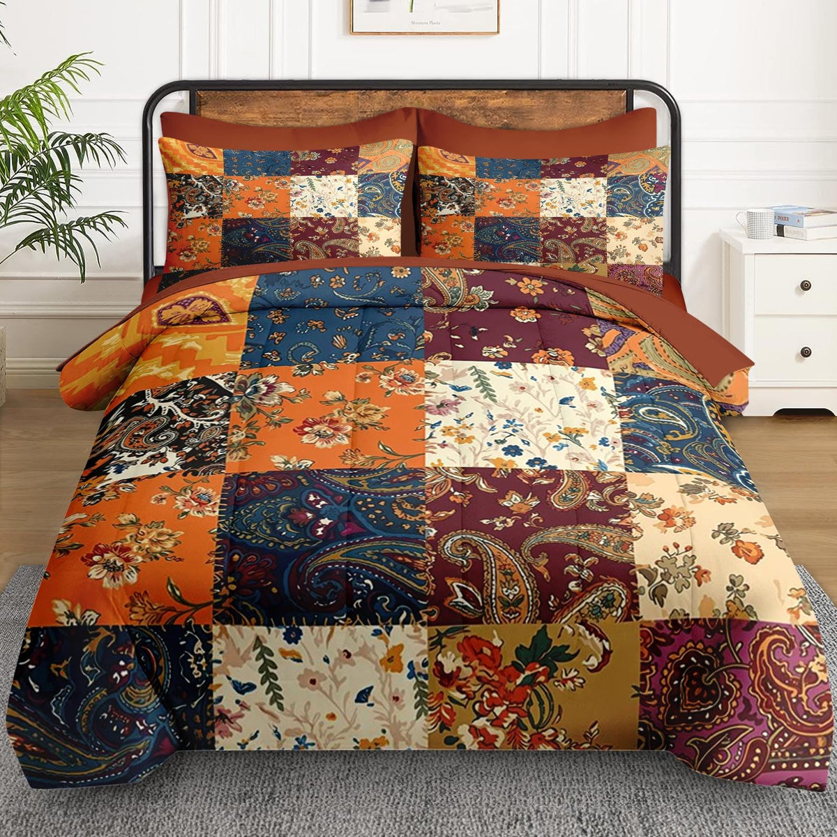 Comforter Set with Sheets, 7 Pieces Patchwork Paisley Bedding