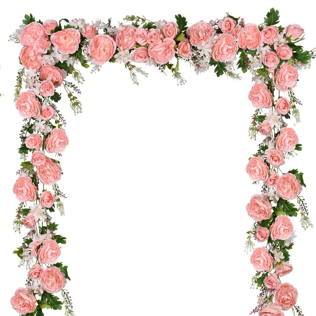 Artificial Peony Flower Garland - Silk Peony Garland with Pink Flowers for Wedding Party Table Decoration, 6ft/Strand