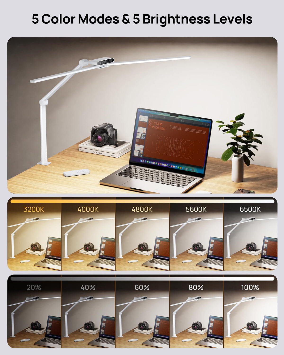 LED Desk Lamp with Clamp, 29.55'' Tall Desk Light with Remote, White