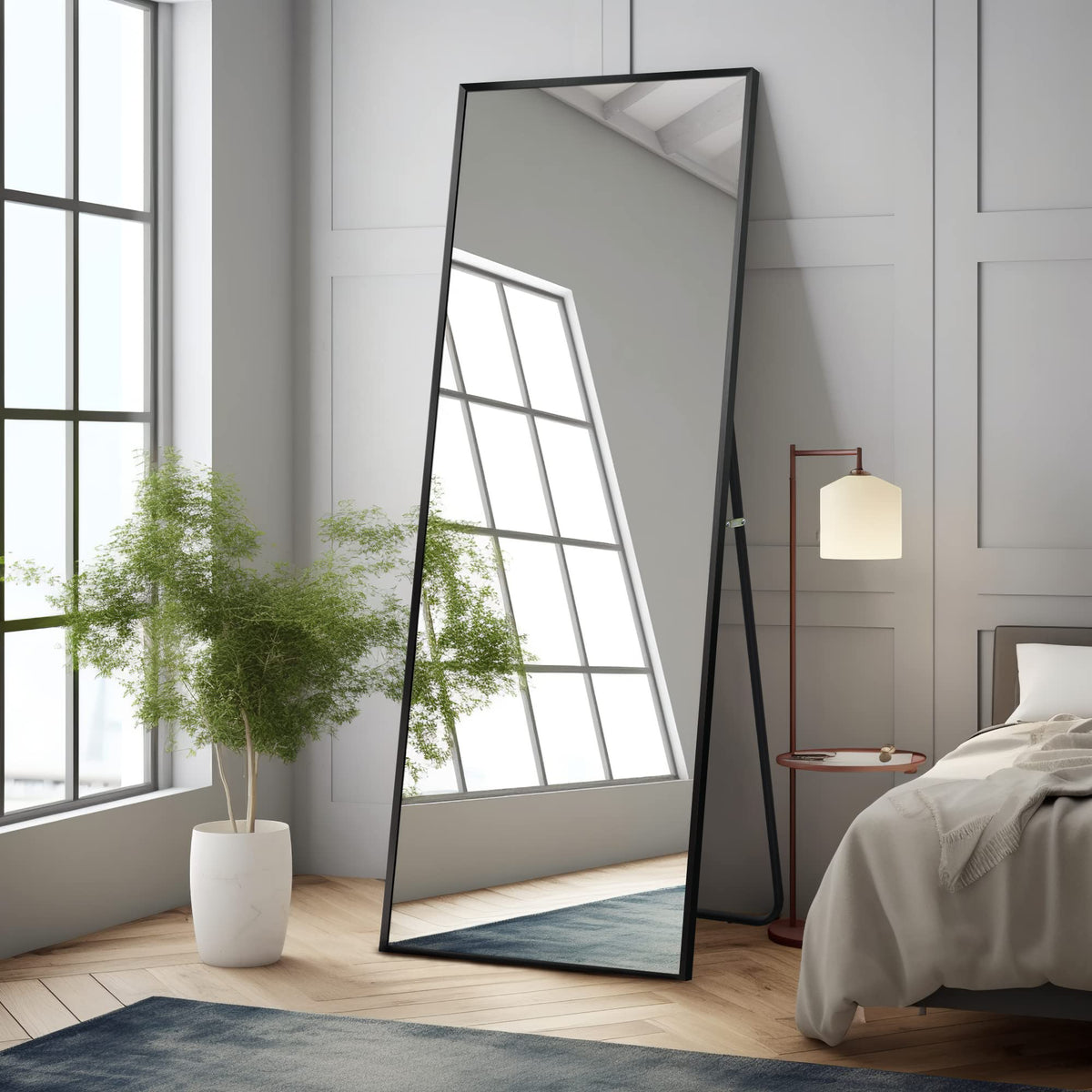 Full Length Mirror, 64"x21" Body Mirror with Stand Floor Standing Wall-Mounted Hanging or Leaning Against Wall