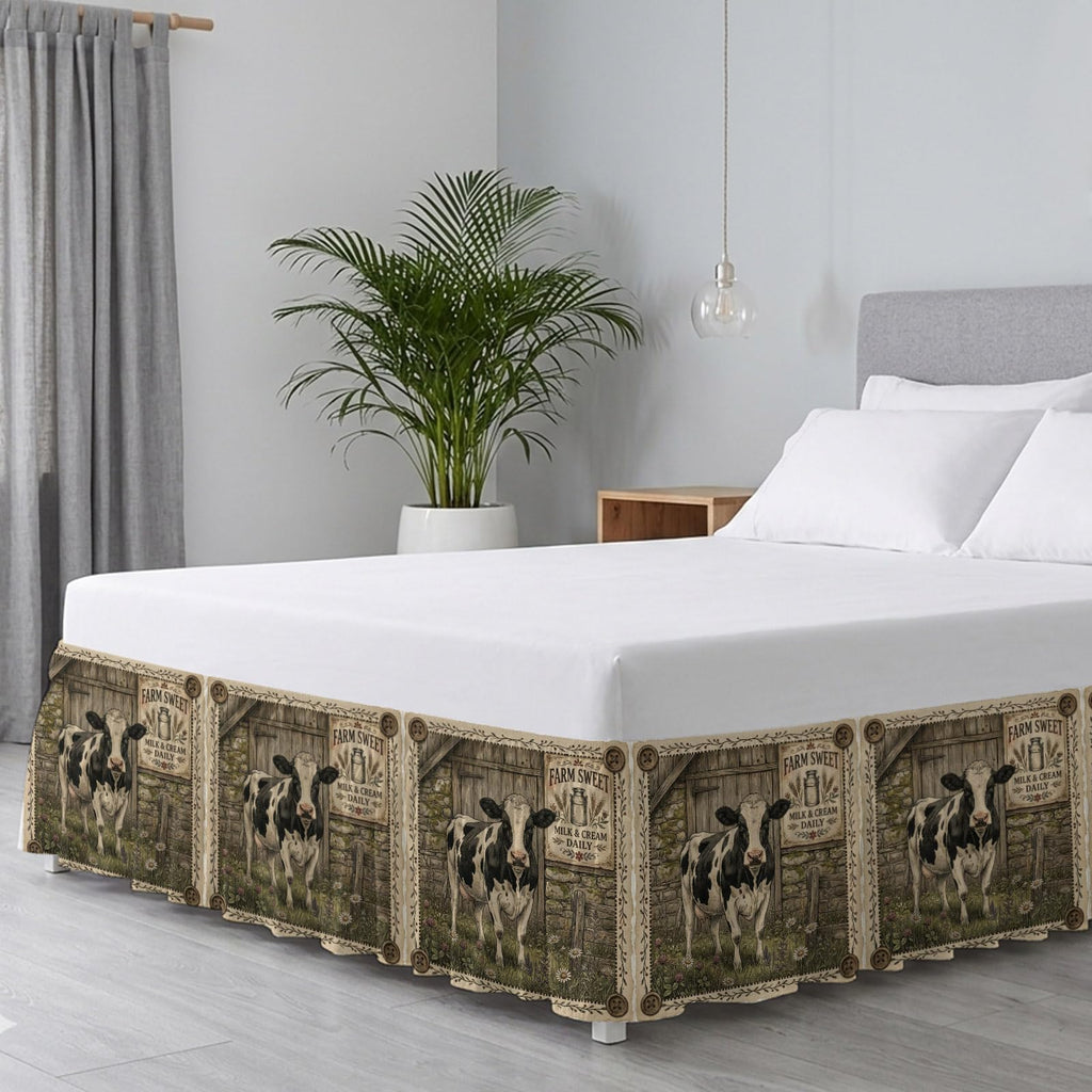 Holstein Cow Bed Skirt Size Bed Skirting 16 Inch Drop Adjustable Elastic Dust Ruffles Wrap Around Bedskirt