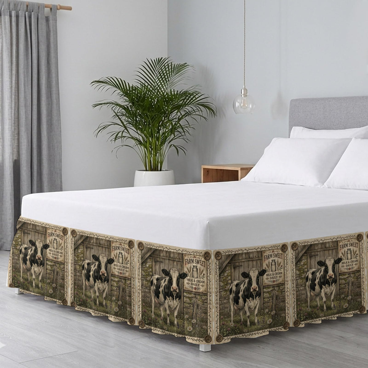 Holstein Cow Bed Skirt Size Bed Skirting 16 Inch Drop Adjustable Elastic Dust Ruffles Wrap Around Bedskirt