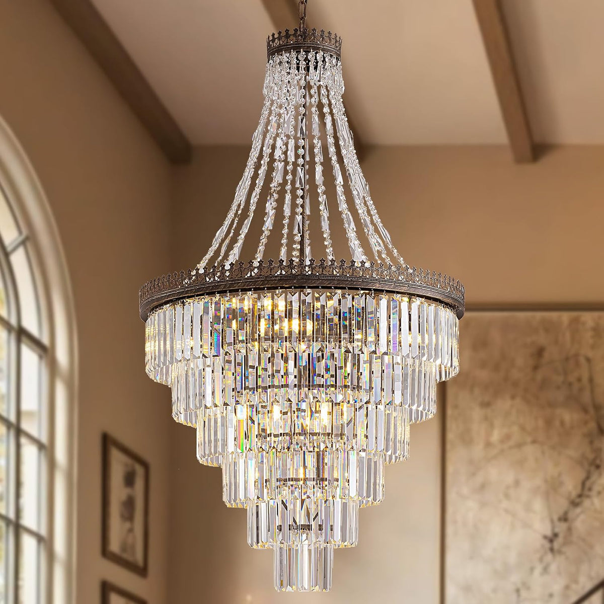 6-Tier Antique Vintage Crystal Empire Chandelier for Foyers and Stairwells
