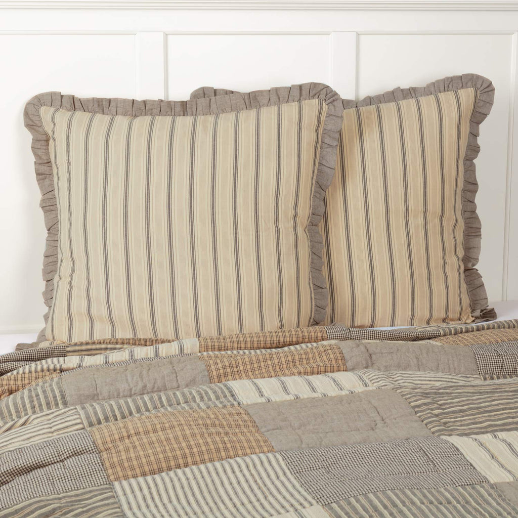Farmhouse Bedding-Sawyer Mill Tan Fabric Euro Sham, 26x26, Dark Creme White