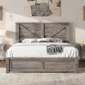 Farmhouse Bed Frame with 49.2"Barn Door Headboard, Gray
