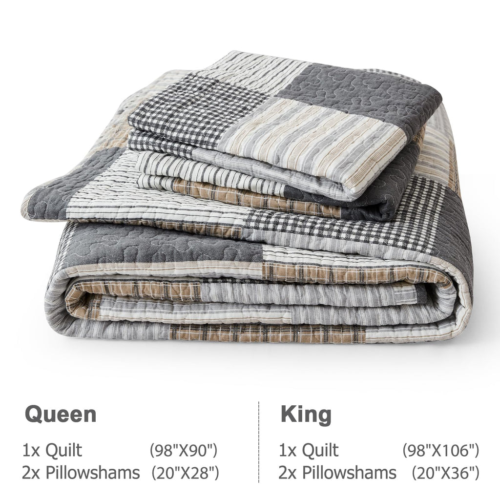 Quilt 100% Cotton Plaid Farmhouse Comforter Set