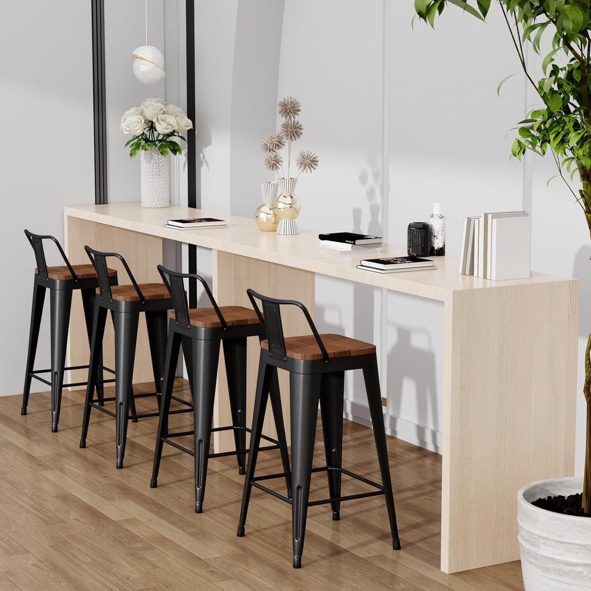 Outdoor Patio Bar Stools Set of 4 with Back,Arlunar Counter Height Industrial Metal Barstools with Removable Back 26"