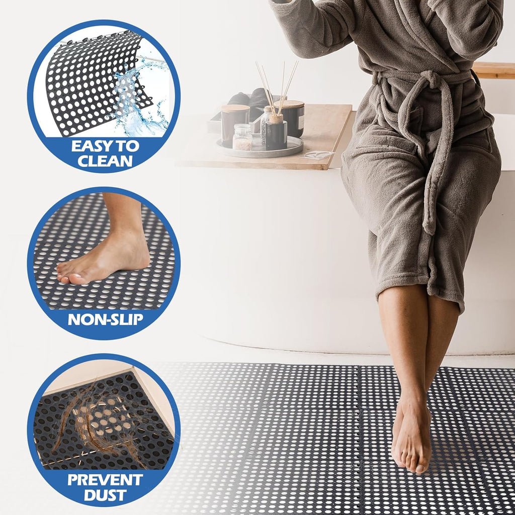 50 Pcs 11'8 x 11'8 Inches Interlocking Drainage Tiles Dry Deck with Drain Holes Non Slip Floor Mats TPE Soft for Bathroom Patio Pool Deck(Black)