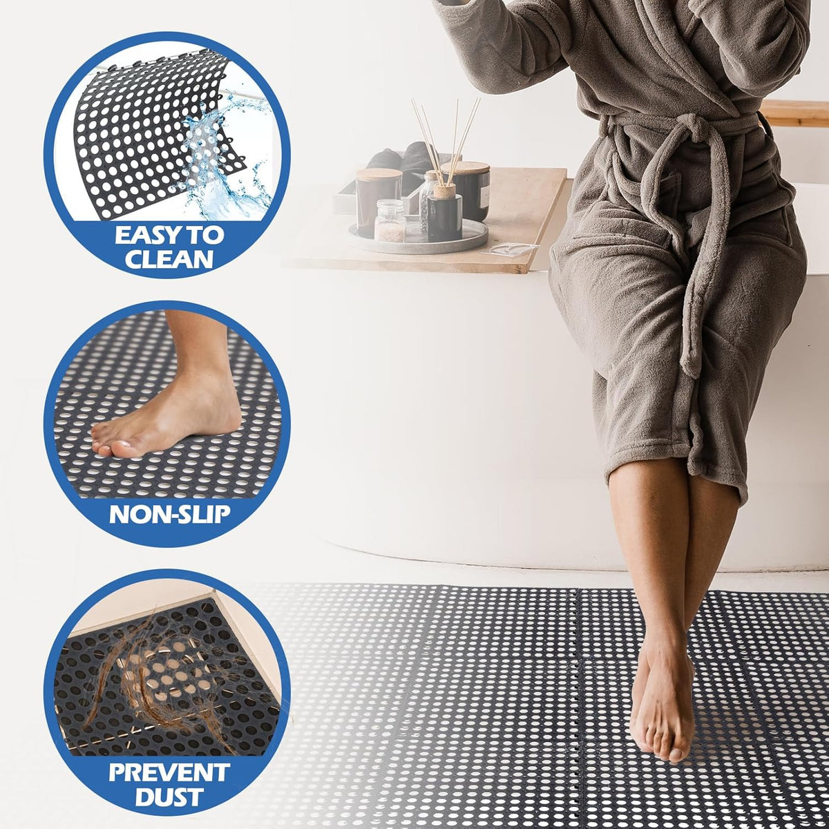 50 Pcs 11'8 x 11'8 Inches Interlocking Drainage Tiles Dry Deck with Drain Holes Non Slip Floor Mats TPE Soft for Bathroom Patio Pool Deck(Black)