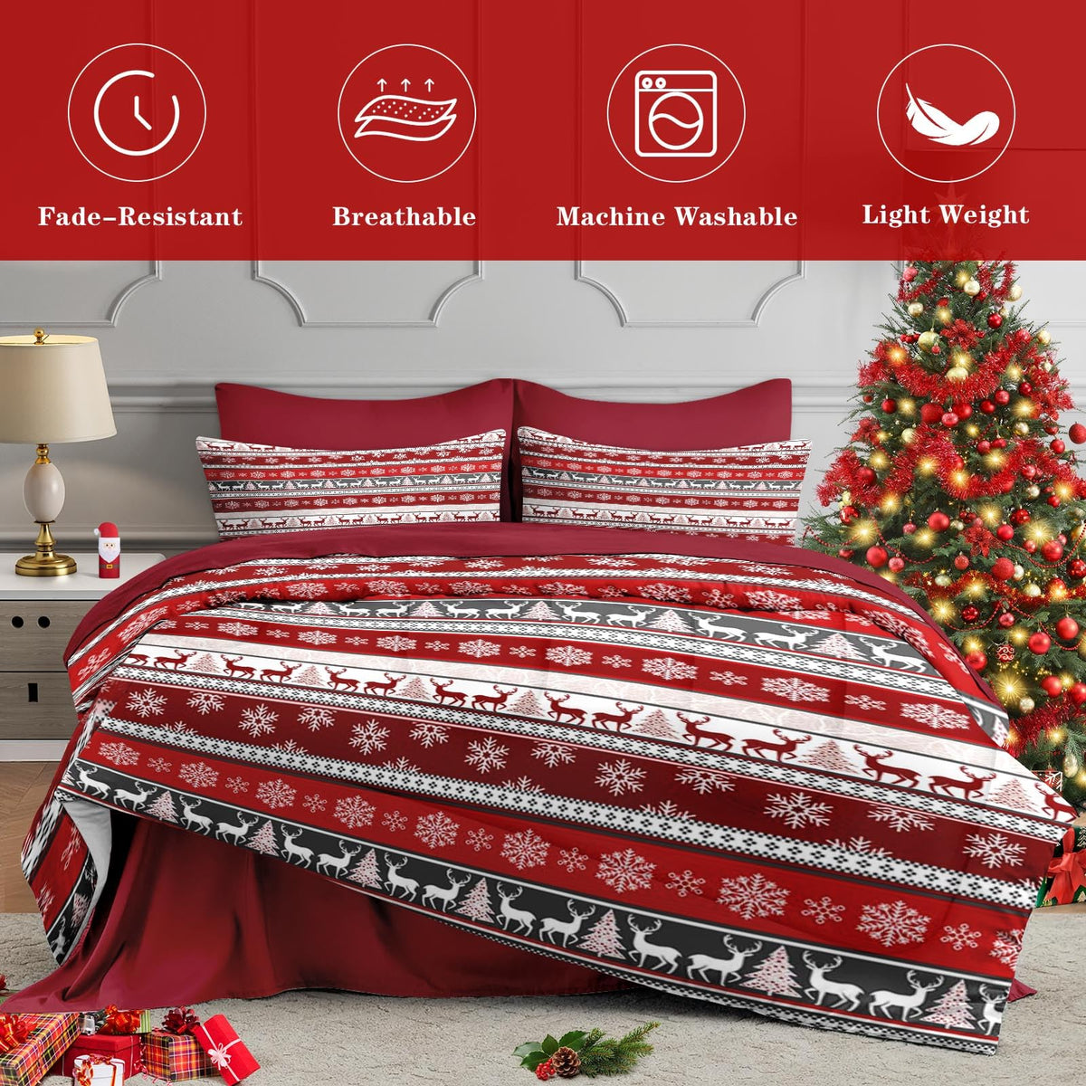 Full Christmas Comforter Set with Sheets, 7 Pieces Boho Bedding