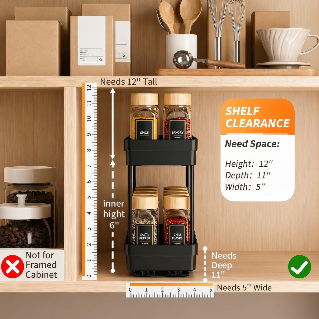 Pull Out Spice Rack, 3 Pack 2-Tier Cabinet Organizer, Black