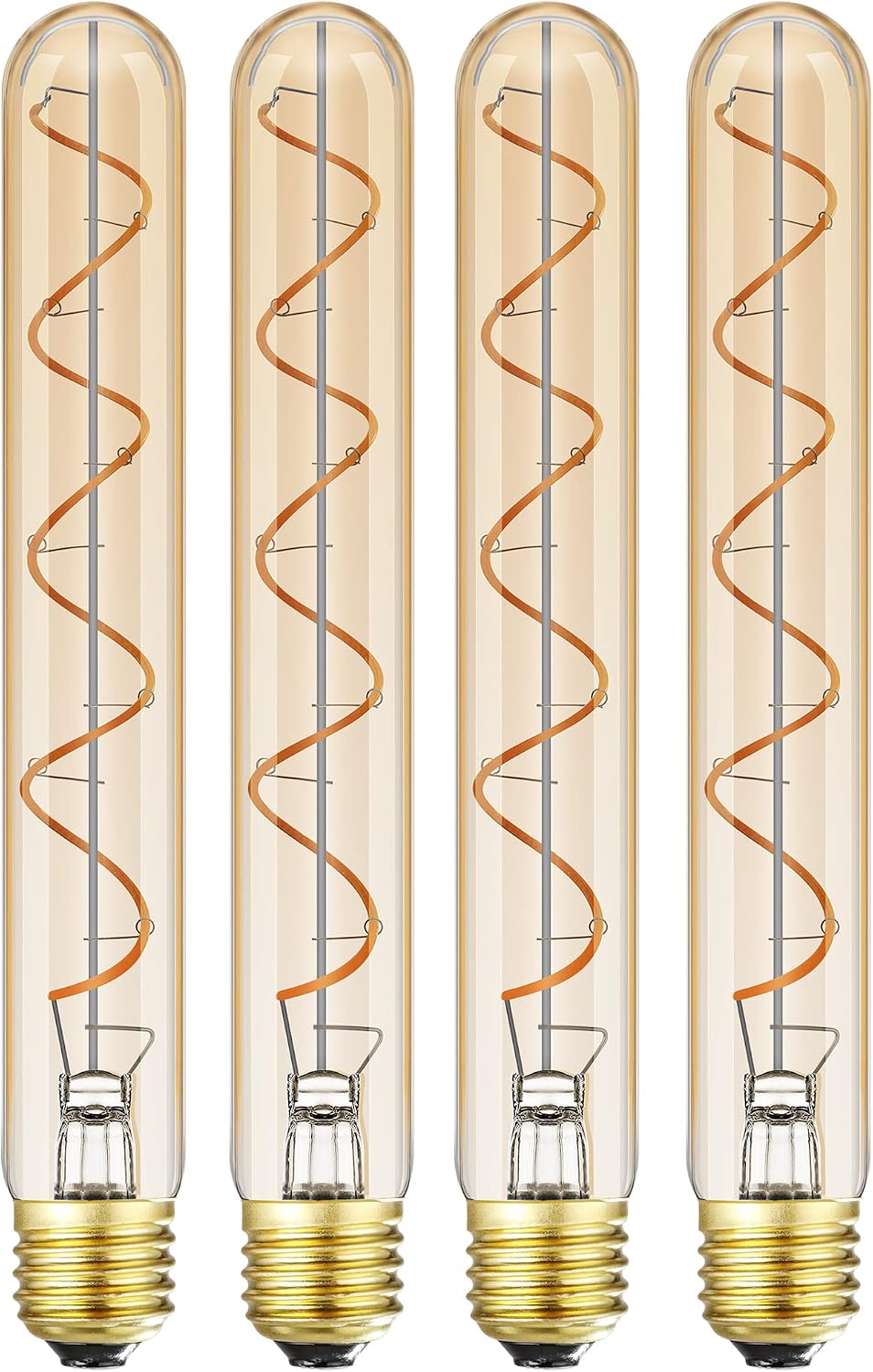 Vintage LED Spiral Filament Bulb T10, 8.9inch Long Tubular Dimmable Edison Light Bulbs,E26 Base,Amber Glass,Warm