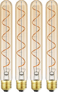 Vintage LED Spiral Filament Bulb T10, 8.9inch Long Tubular Dimmable Edison Light Bulbs,E26 Base,Amber Glass,Warm