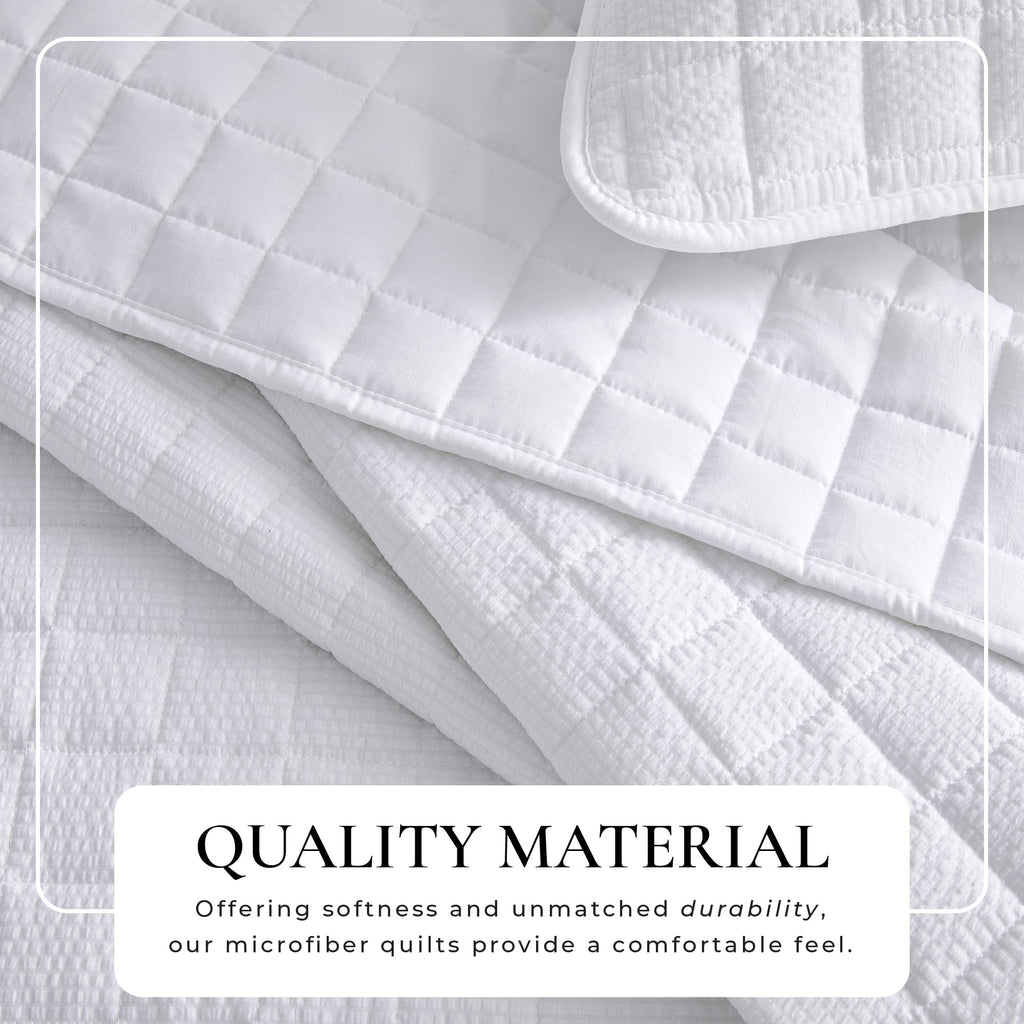 Quilt Set - 3-Piece Seersucker Box-Stitched Bedding Set - Soft, Lightweight, All-Season