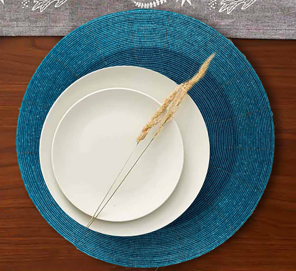 Lightnpro Handmade Beaded Placemats Set of 4 - 13 Inch Round Turquoise Blue Charger Mats | Handcrafted Artisan Table