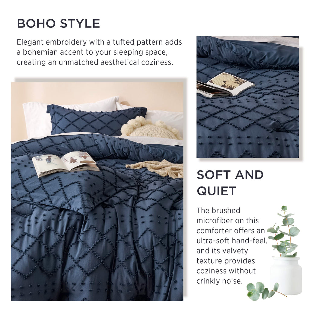 Boho Tufted Navy Comforter Set, Oversized
