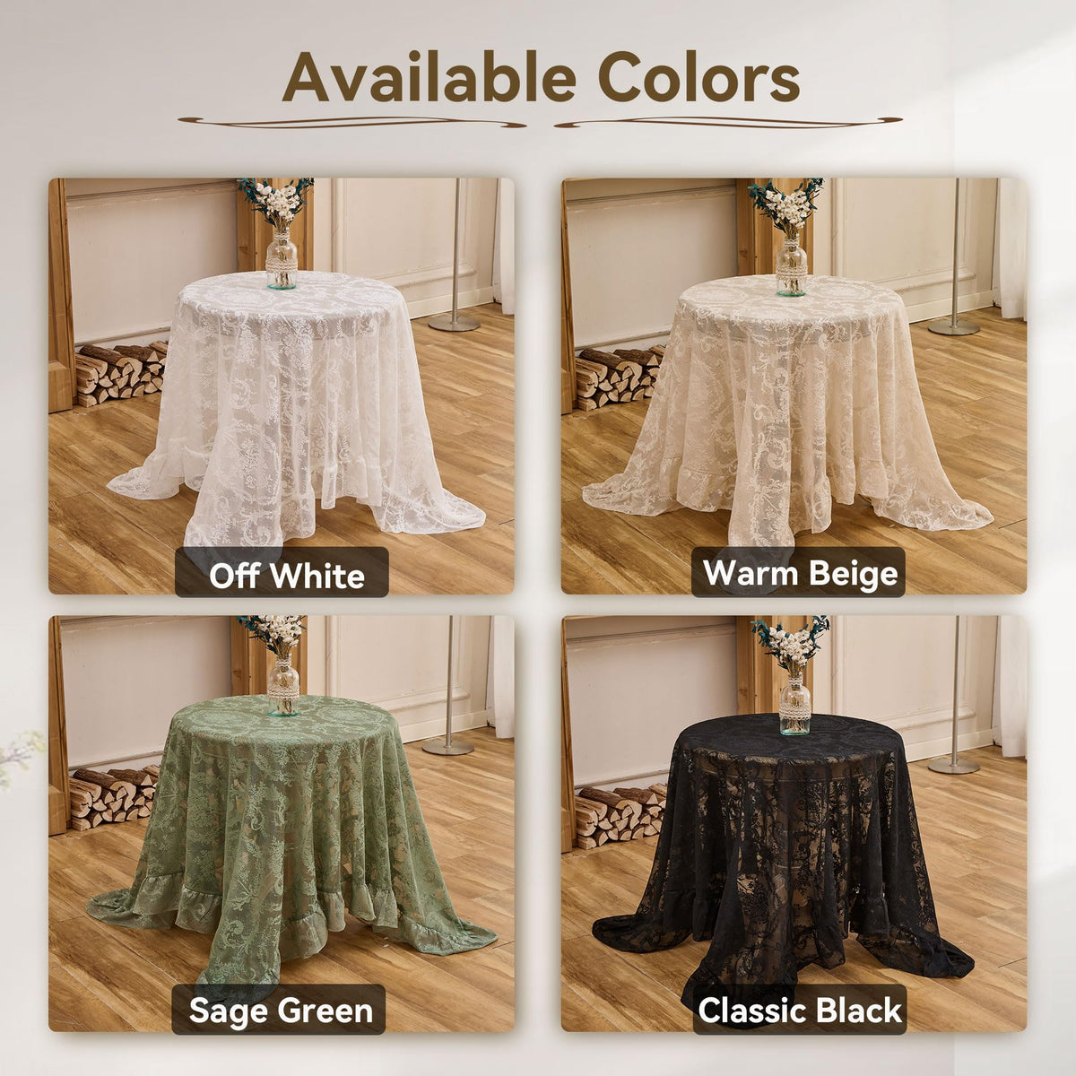 White Lace Tablecloth, Floral 60" Round Table Cloth