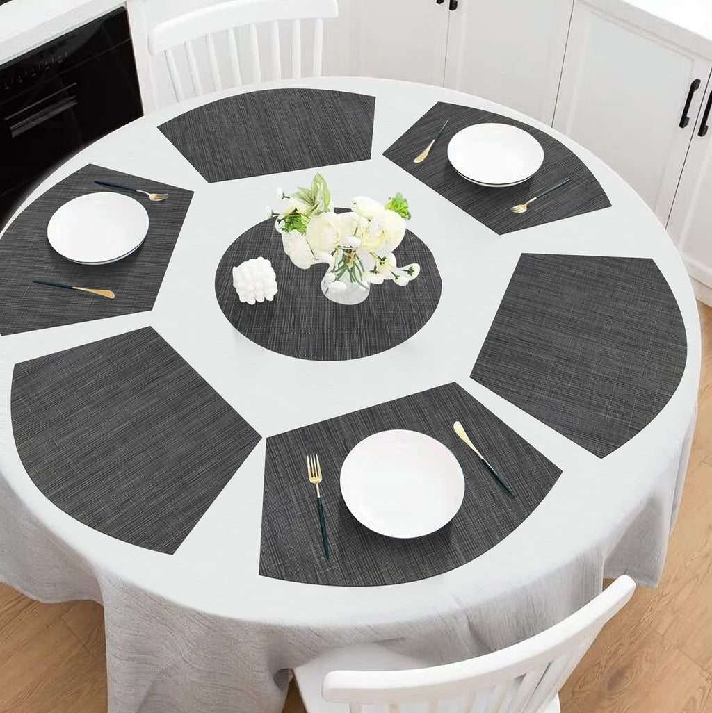 Round Table Placemats Set of 7 Wedge Shaped Place Mat with Centerpiece Round Mat Heat Resistant Table Mats Washable