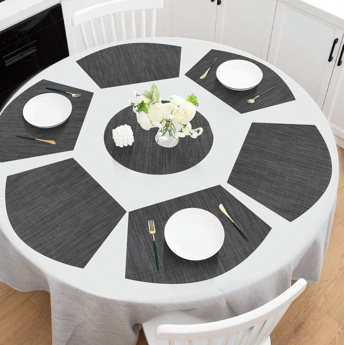 Round Table Placemats Set of 7 Wedge Shaped Place Mat with Centerpiece Round Mat Heat Resistant Table Mats Washable